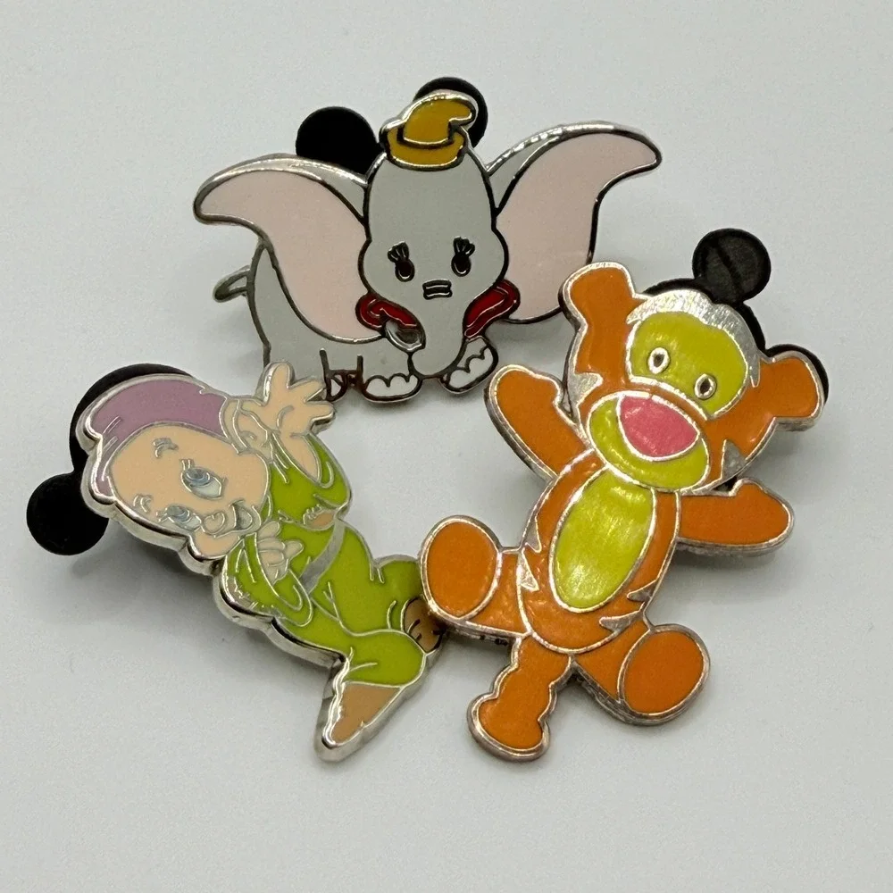 Disney Toddler Dumbo Tigger Dopey Pin Lot 3pc Multi Enamel Authentic Trading